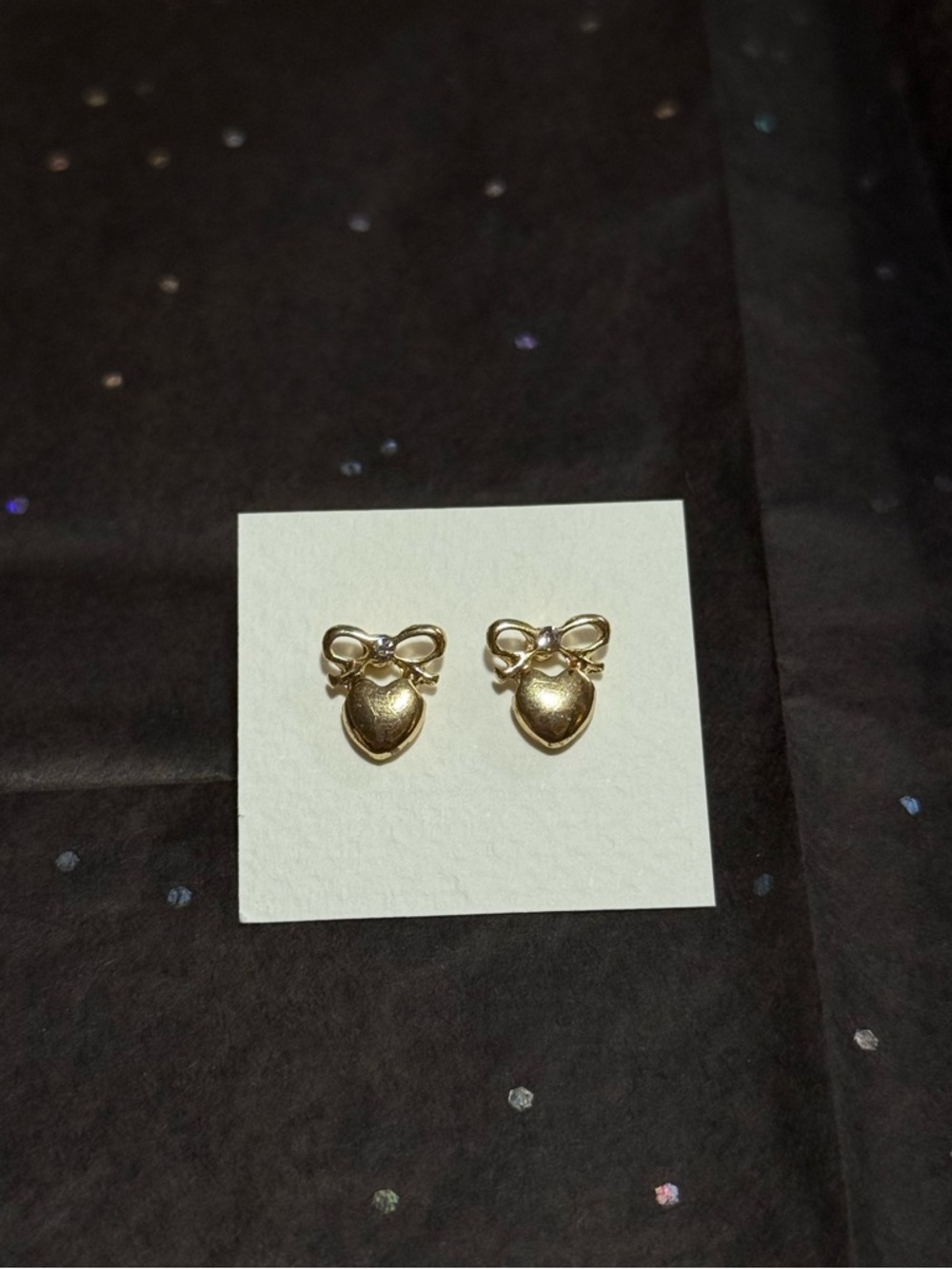 Gold Heart and Bow Stud Earrings